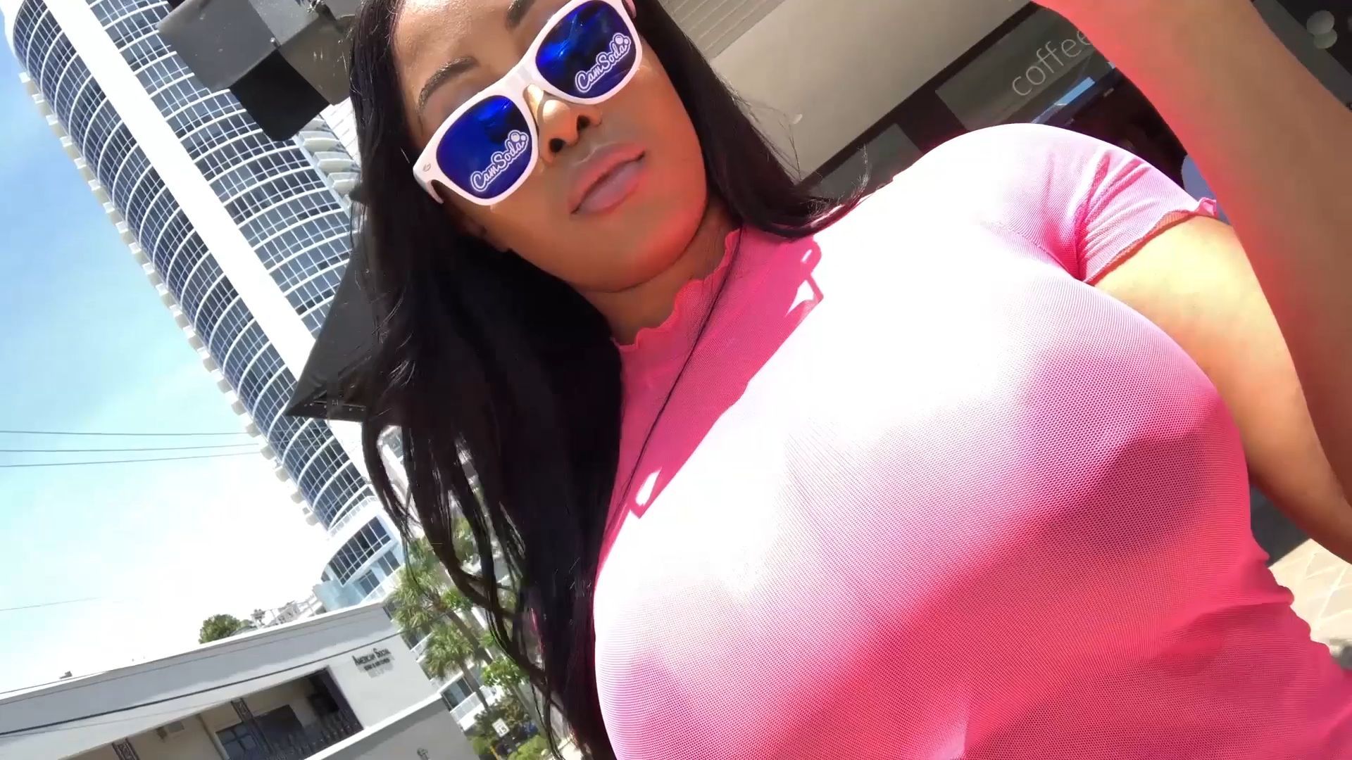Moriah Mills public see through lingerie and oiled up ebony big ass and tits